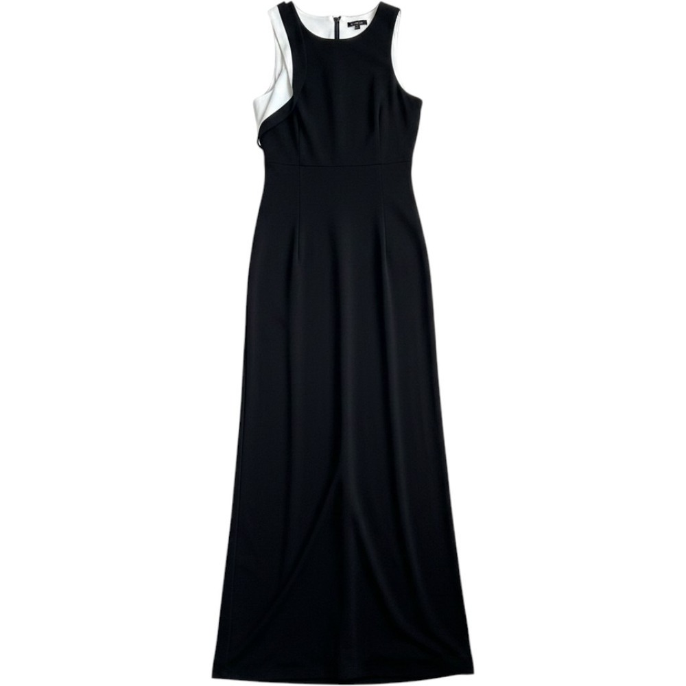 Halston Heritage Flounce Gown Black White Crepe Formal Dress Women 2 - Picture 1 of 4